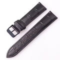Black leather watch strap with croc print and black buckle