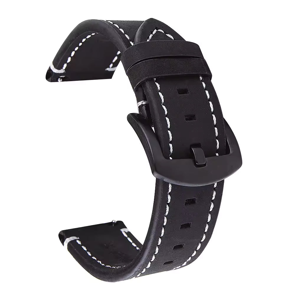 Saddle Stitch leather watch strap in black