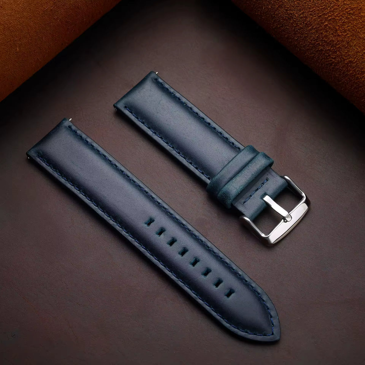 Artisan Reserve leather watch strap in blue