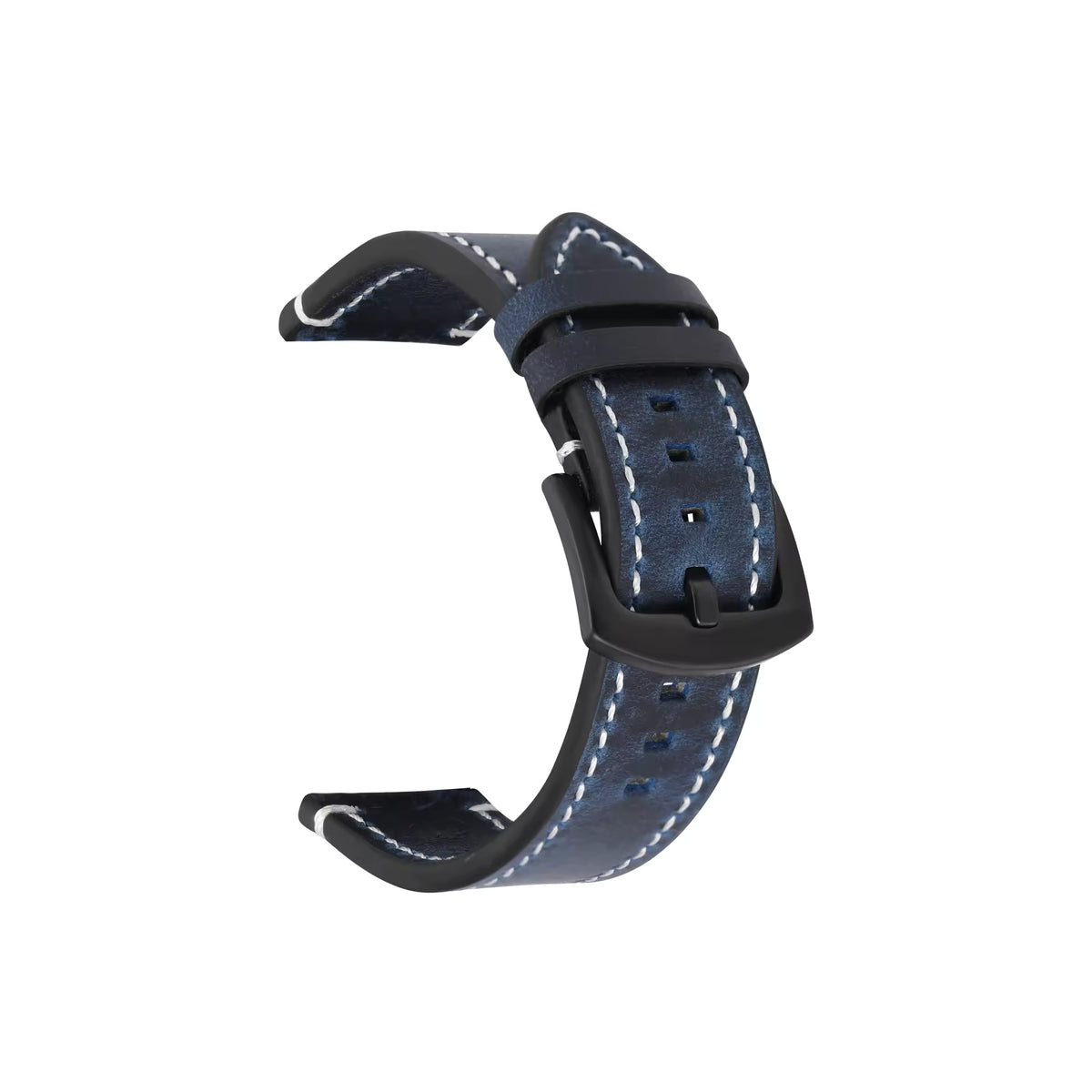 Saddle Stitch leather watch strap in blue