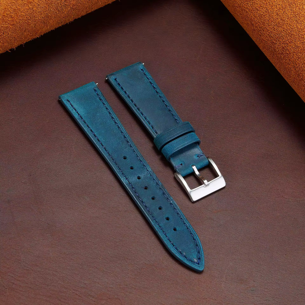 Soft Grain leather watch strap in blue