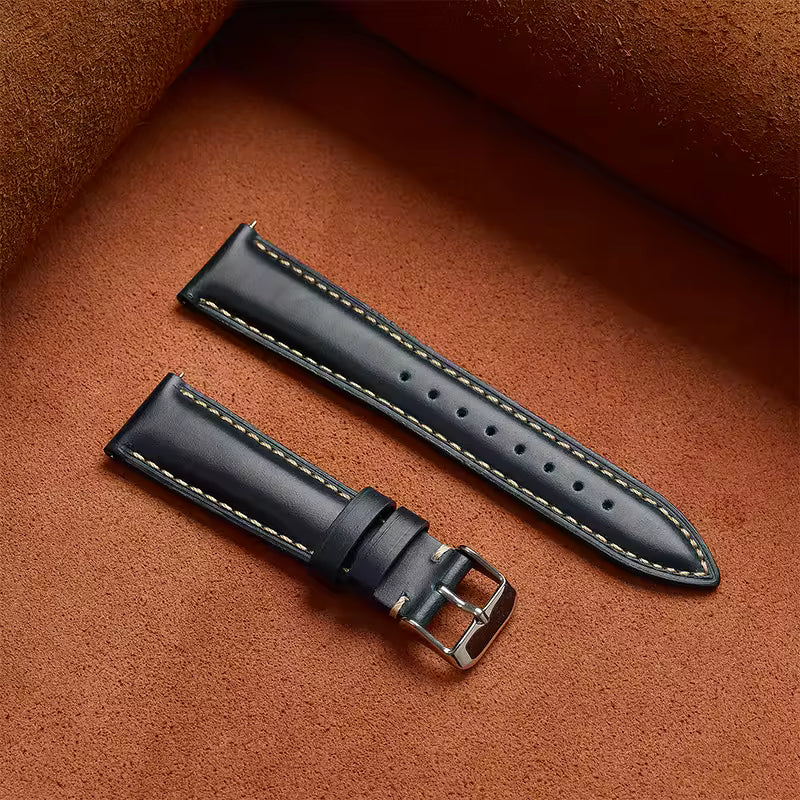 Genuine cowhide leather watch strap in dark blue