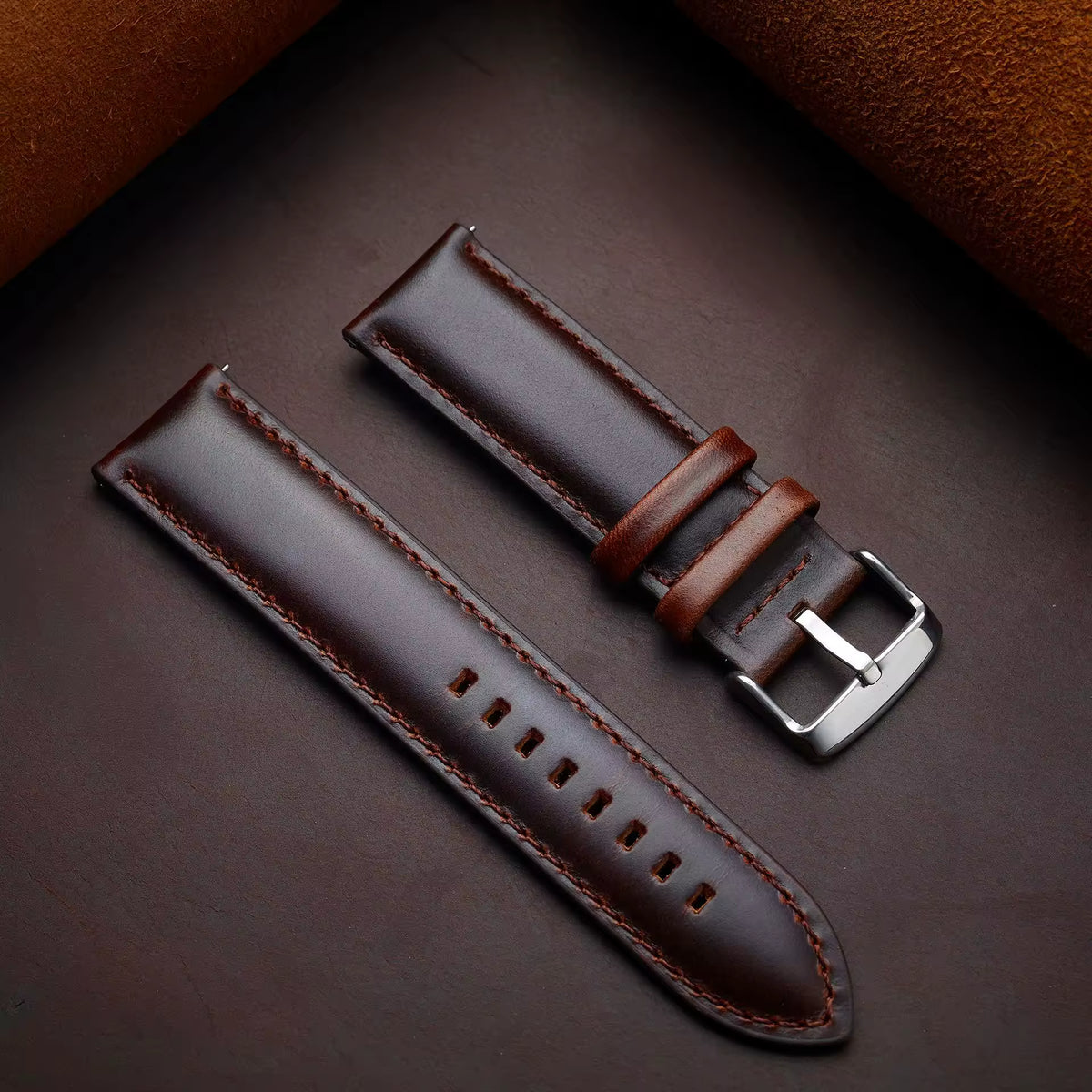 Artisan Reserve leather watch strap in dark brown