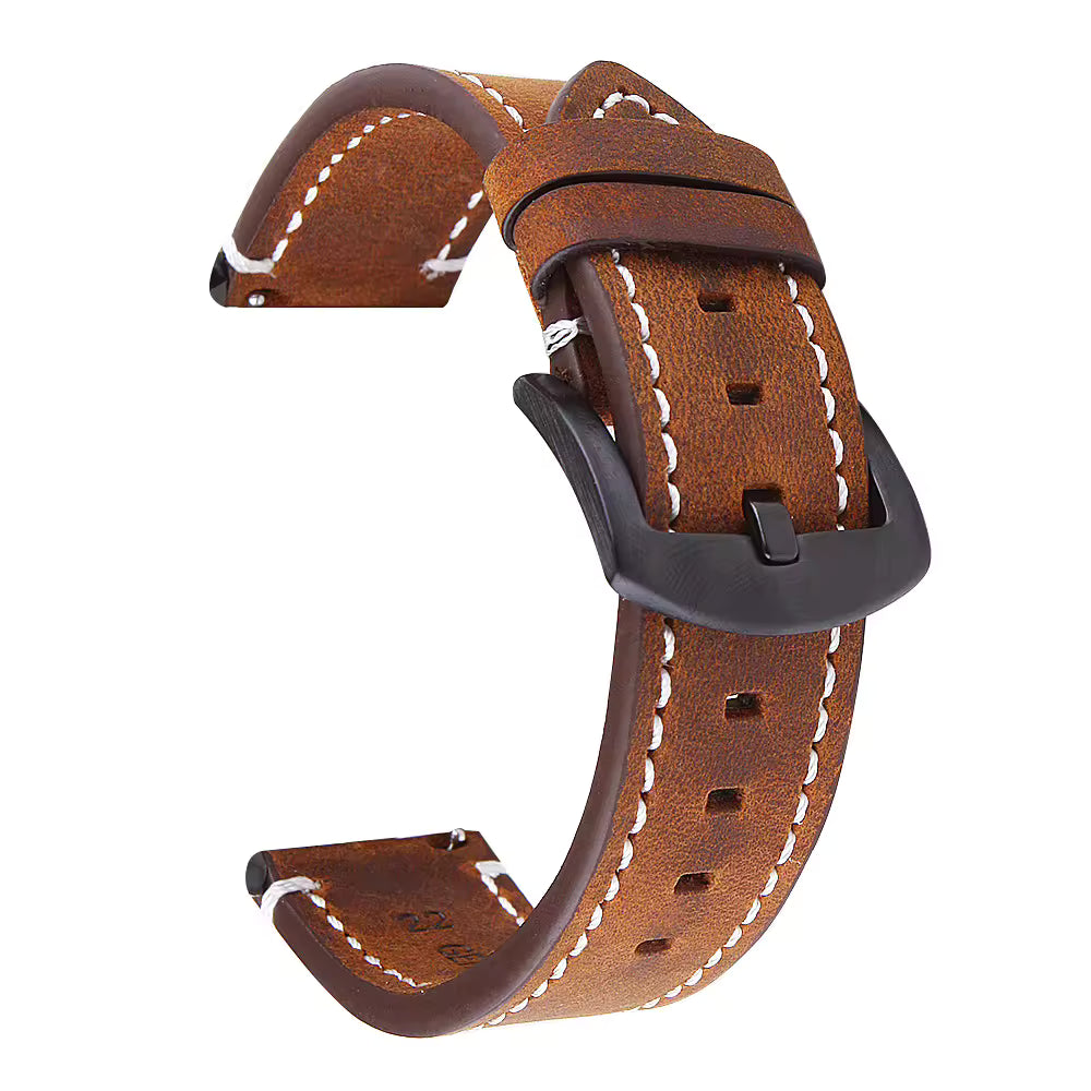 Saddle Stitch leather watch strap in dark brown