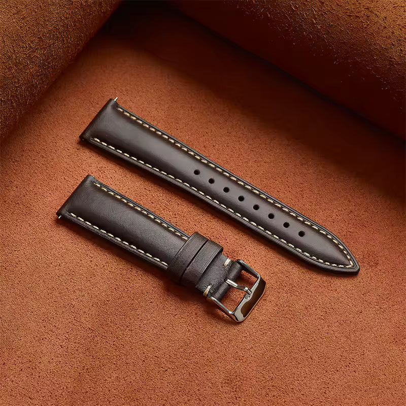 Genuine cowhide leather watch strap in dark grey