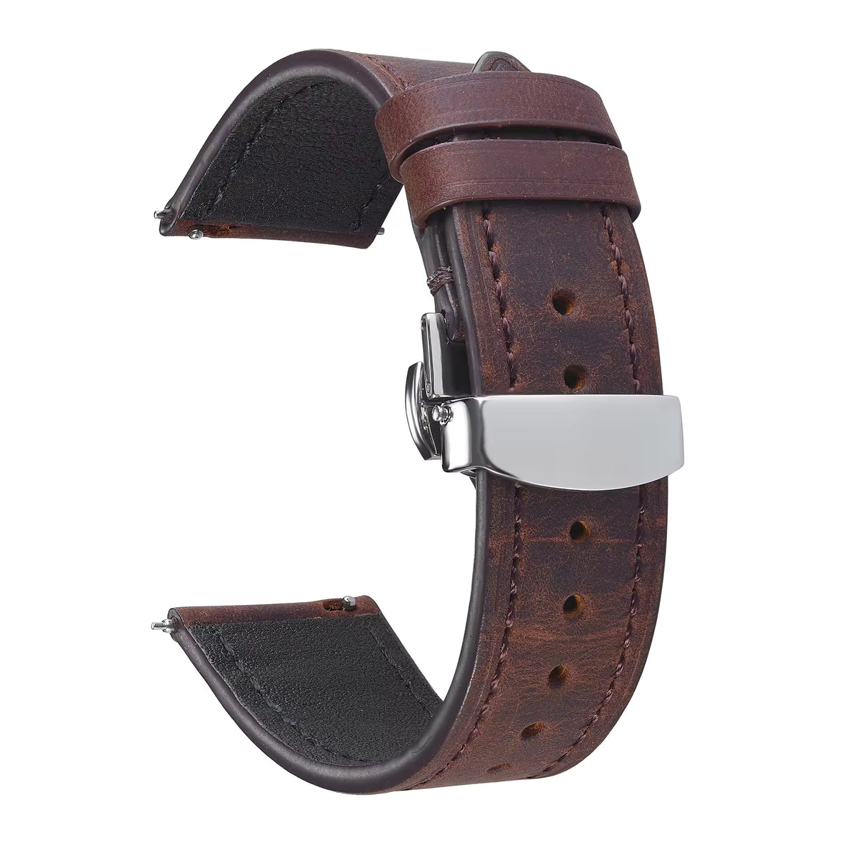 Soft Grain leather watch strap in dark brown