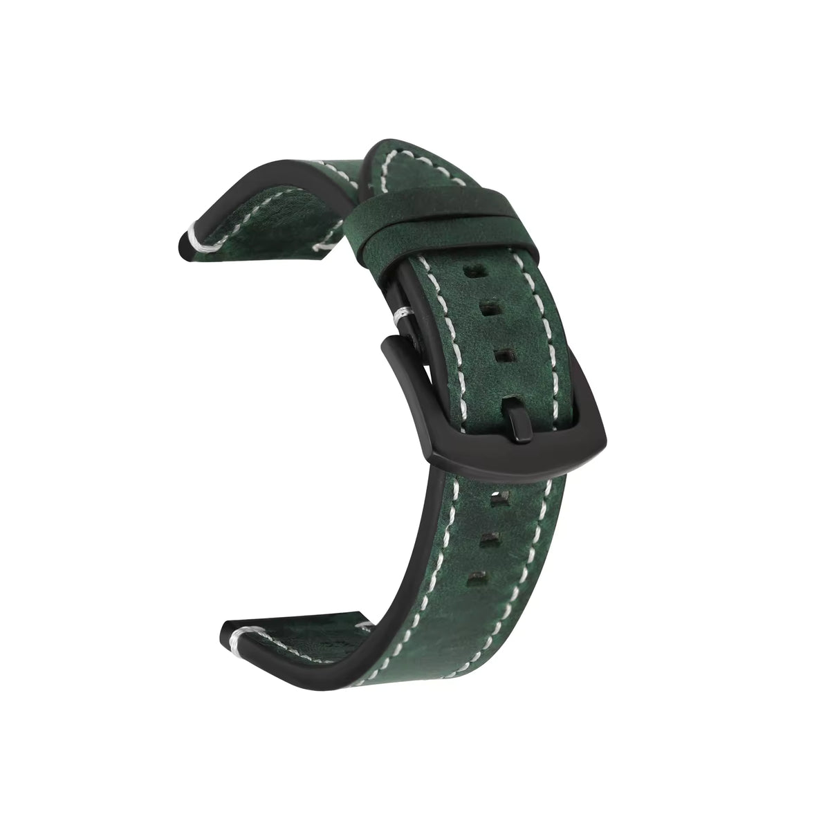 Saddle Stitch leather watch strap in green
