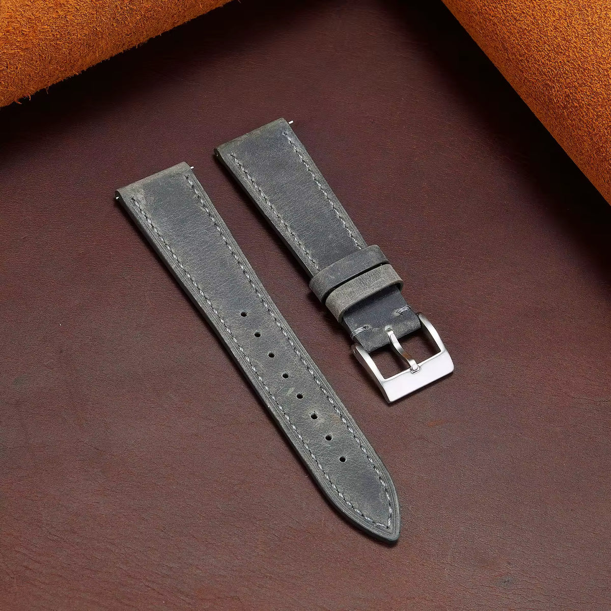 Soft Grain leather watch strap in grey
