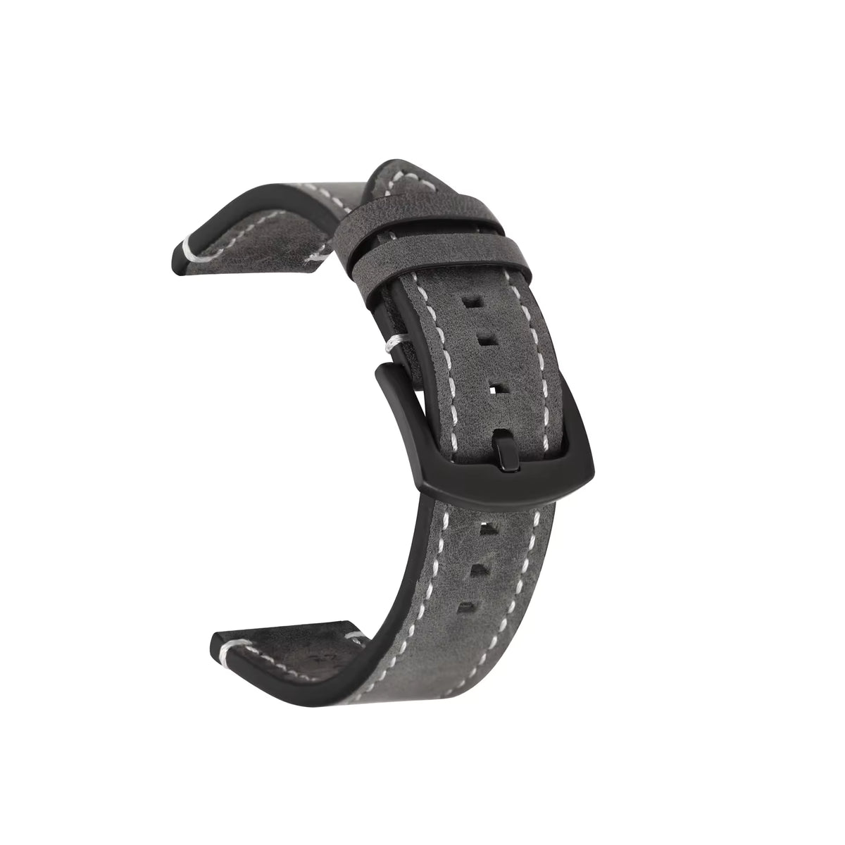Saddle Stitch leather watch strap in grey