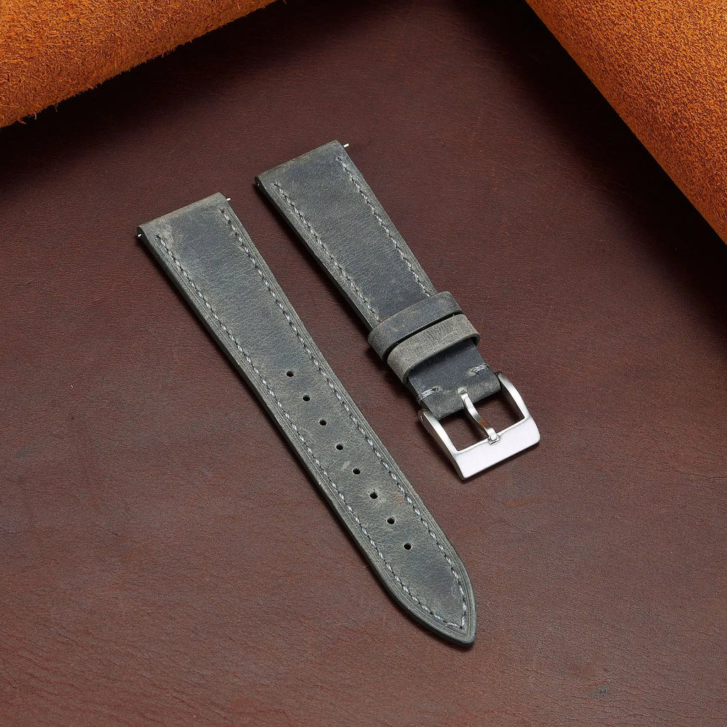 Soft Grain leather watch strap with pin buckle - buckle close-up