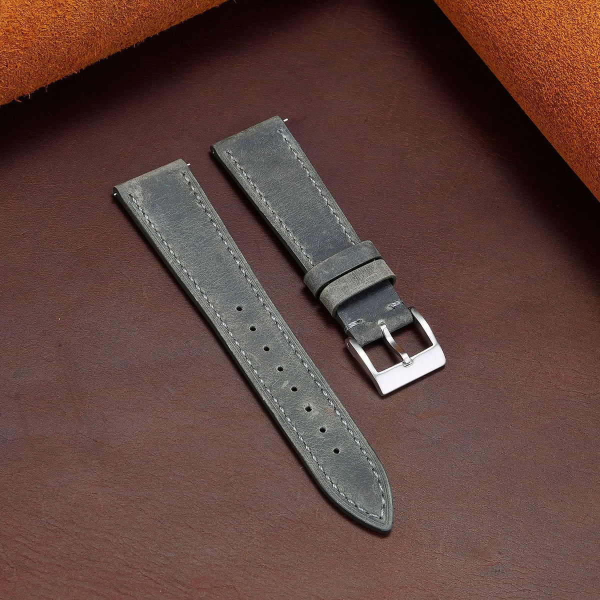 Soft Grain leather watch strap with pin buckle - buckle close-up