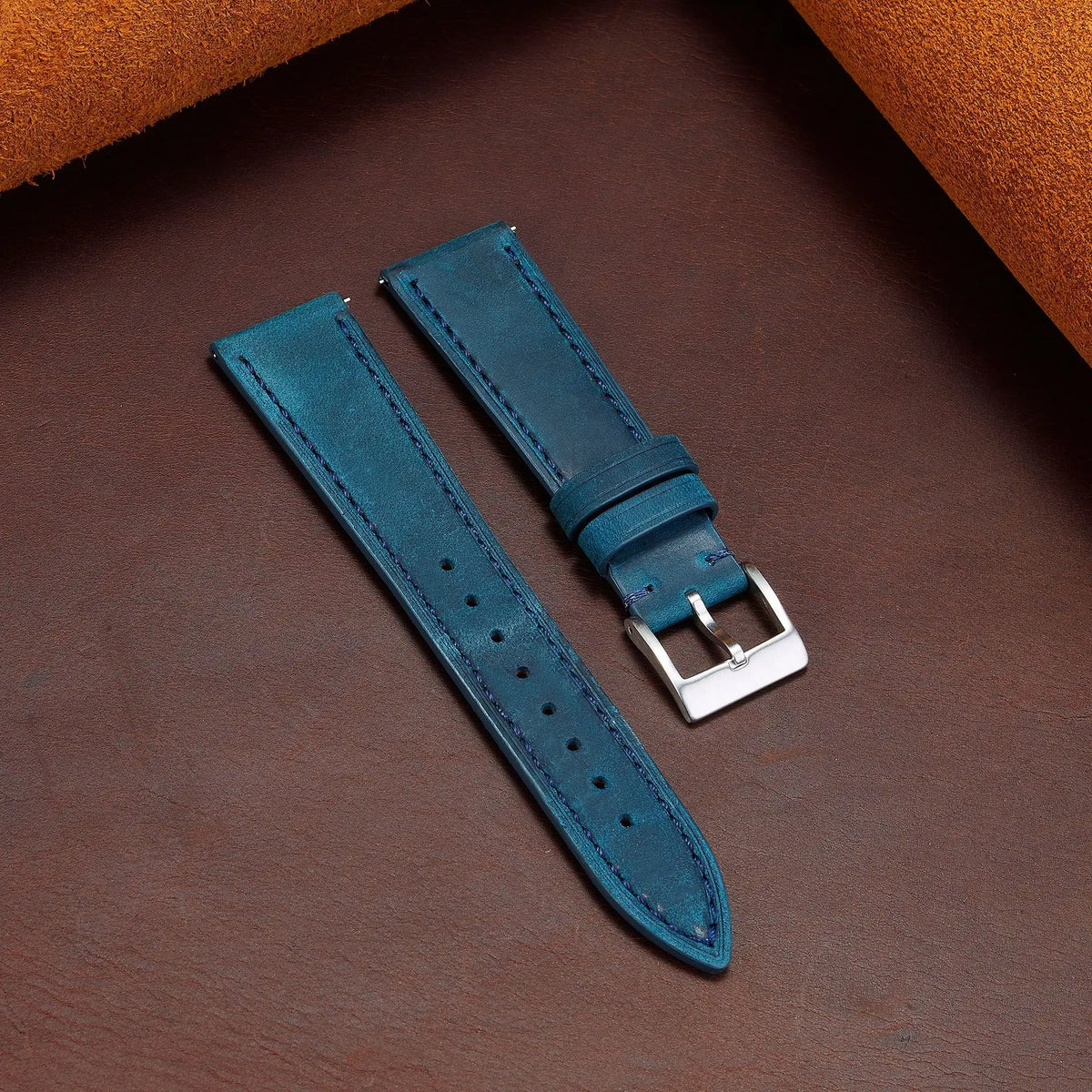 Soft Grain leather watch strap with pin buckle - stitching detail