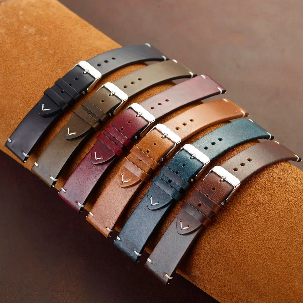Genuine top-grain cowhide leather watch strap - closure detail
