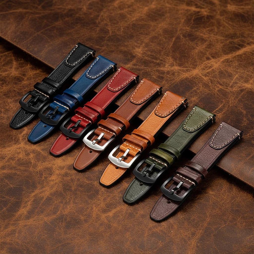 Alder Vintage leather watch strap - front view