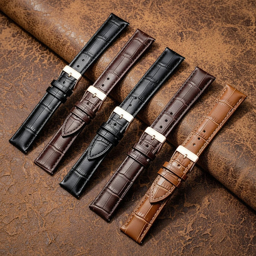 Genuine leather watch strap with silver buckle - carved pattern detail
