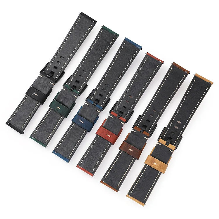 Crazy horse vintage leather watch strap - detail view