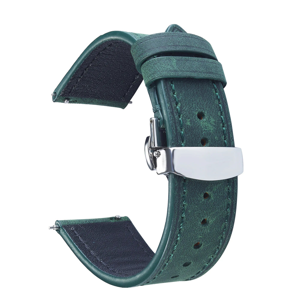 Soft Grain leather watch strap with clasp buckle - side view