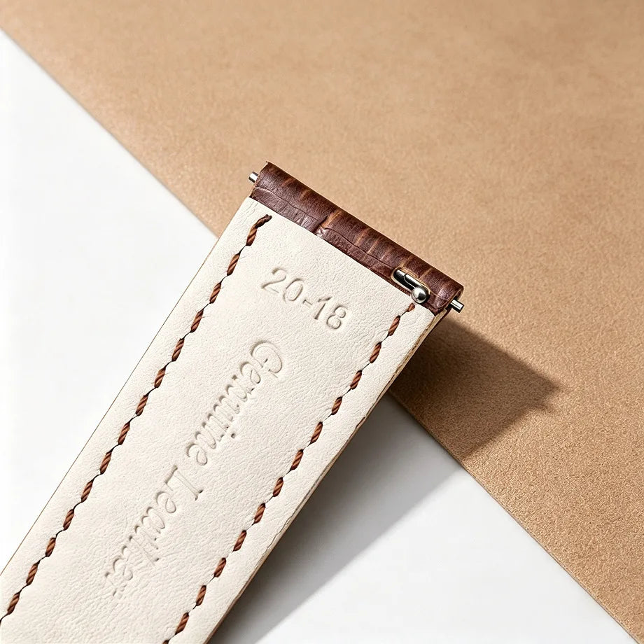 Leather watch strap rose gold buckle side view