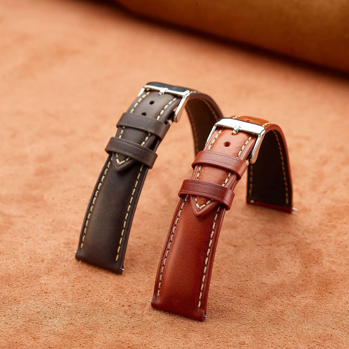 Genuine cowhide leather watch strap - side view