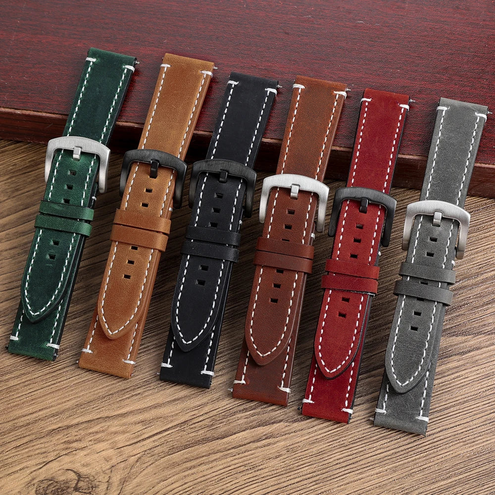 Saddle Stitch leather watch strap - detail view