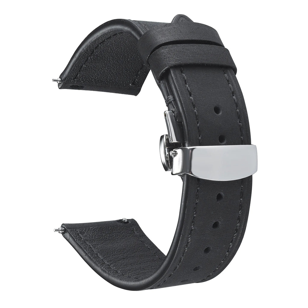 Soft Grain leather watch strap with clasp buckle - buckle close-up