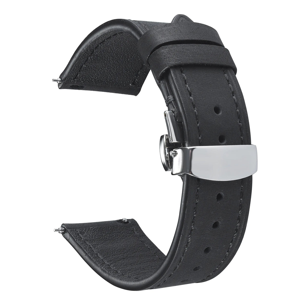 Soft Grain leather watch strap with clasp buckle - buckle close-up