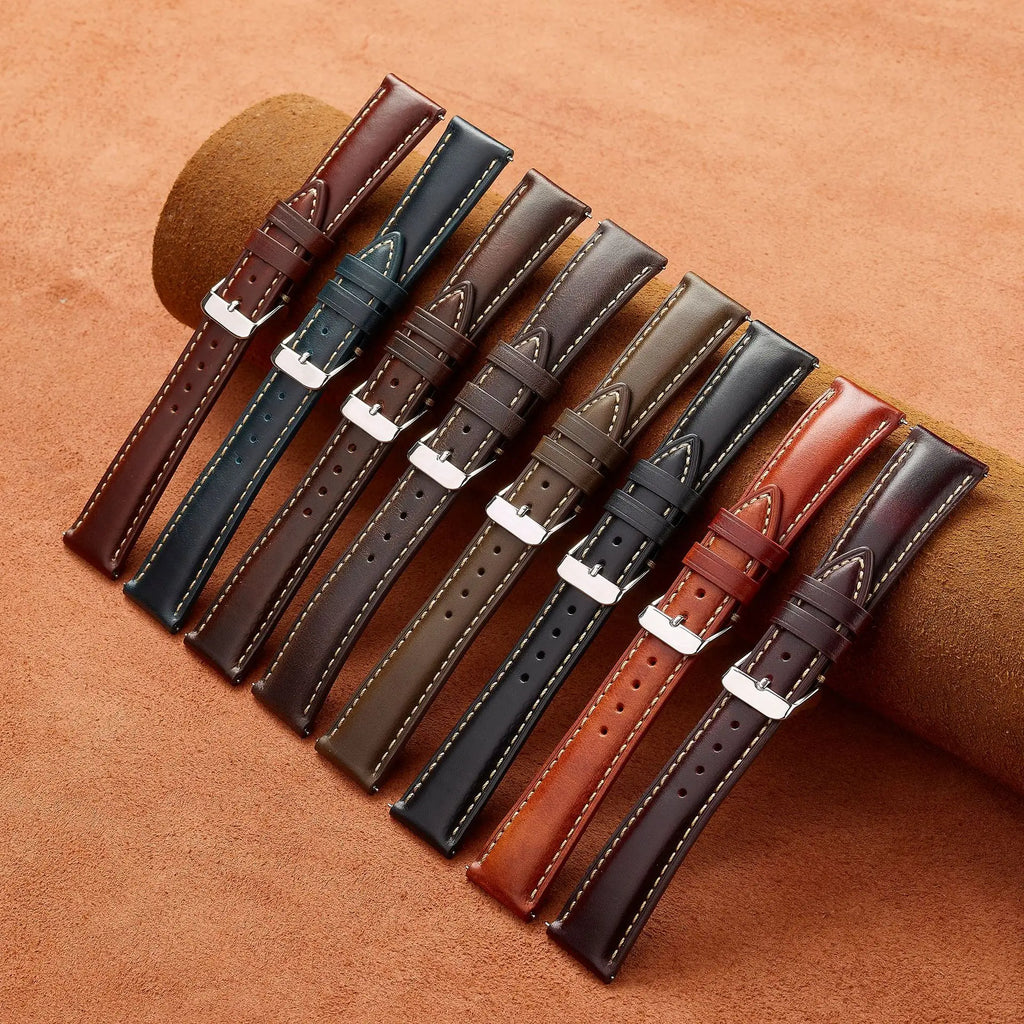 Genuine cowhide leather watch strap - detail view