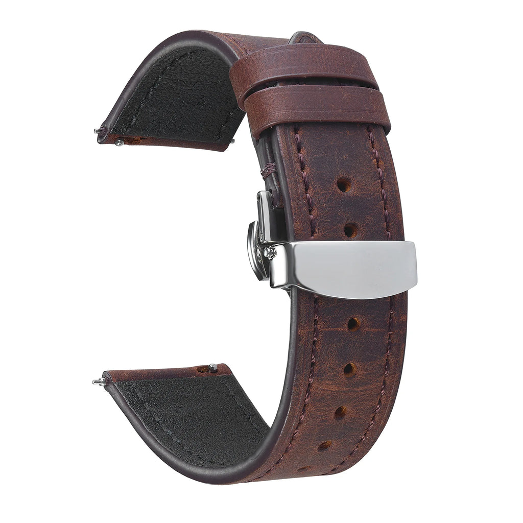 Soft Grain leather watch strap with clasp buckle - color options