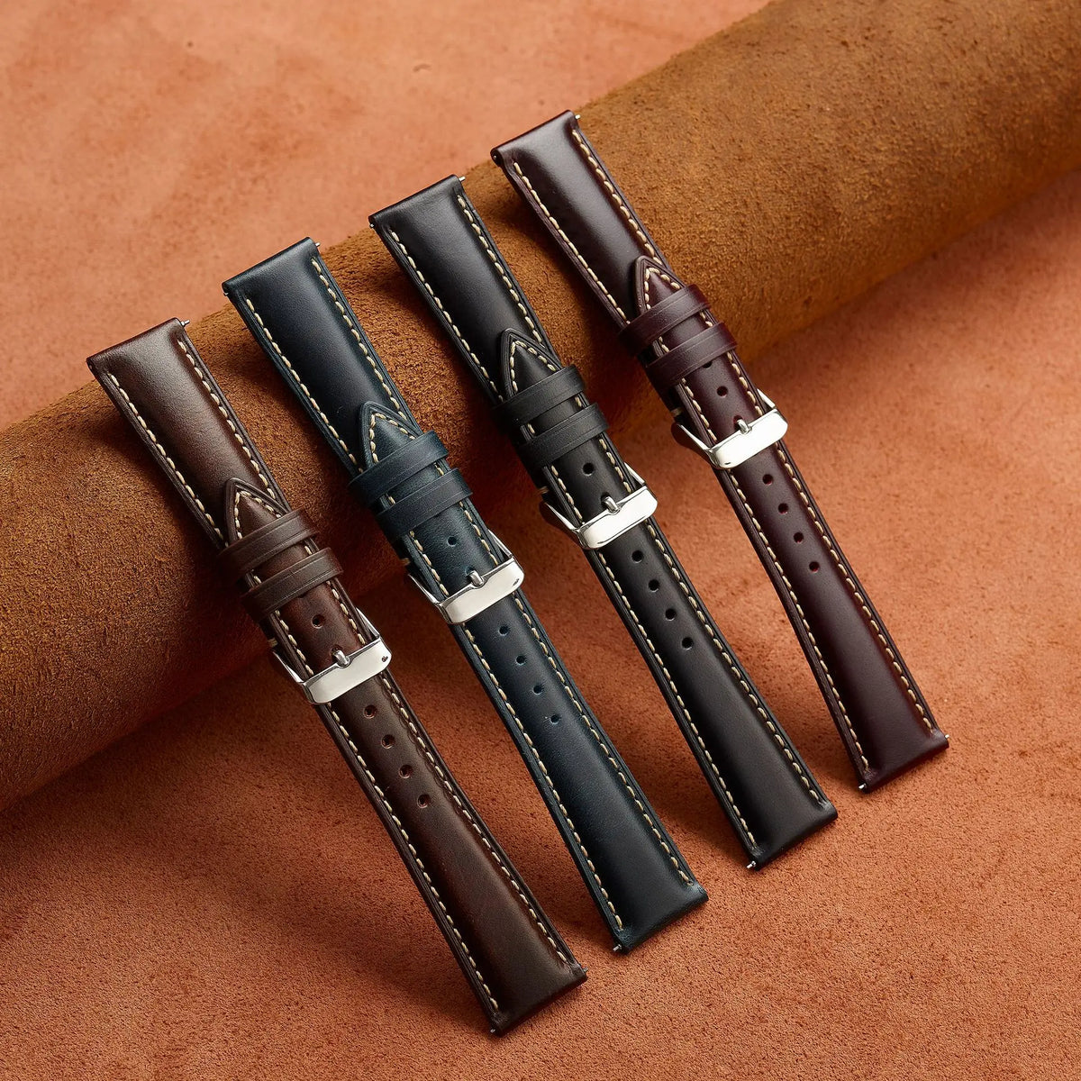 Genuine cowhide leather watch strap - front view
