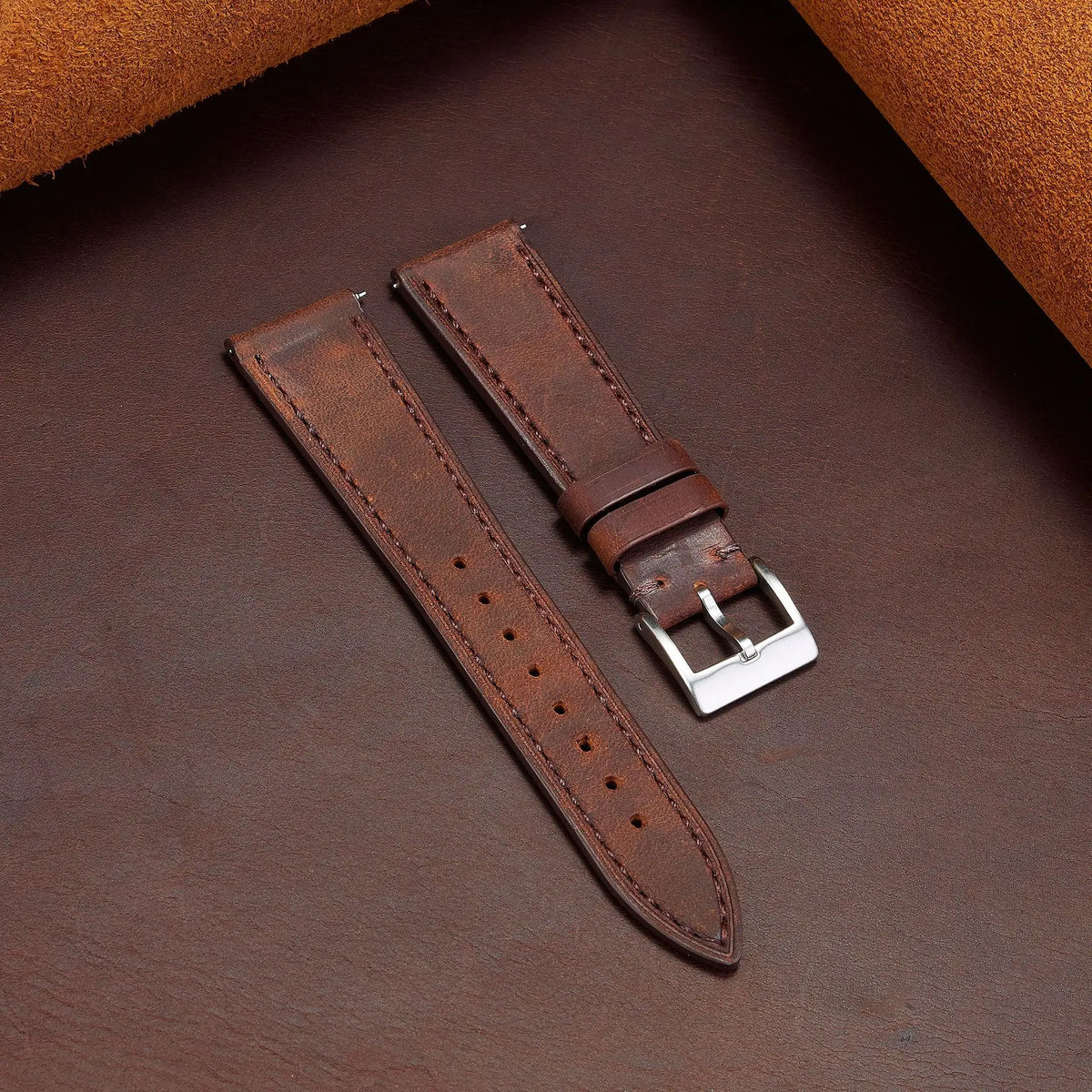 Soft Grain leather watch strap with pin buckle - full length