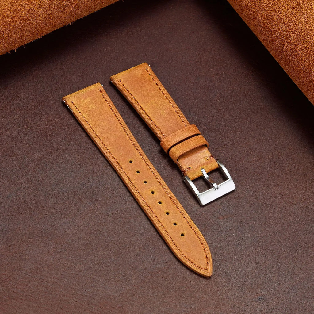 Soft Grain leather watch strap with pin buckle - worn on wrist