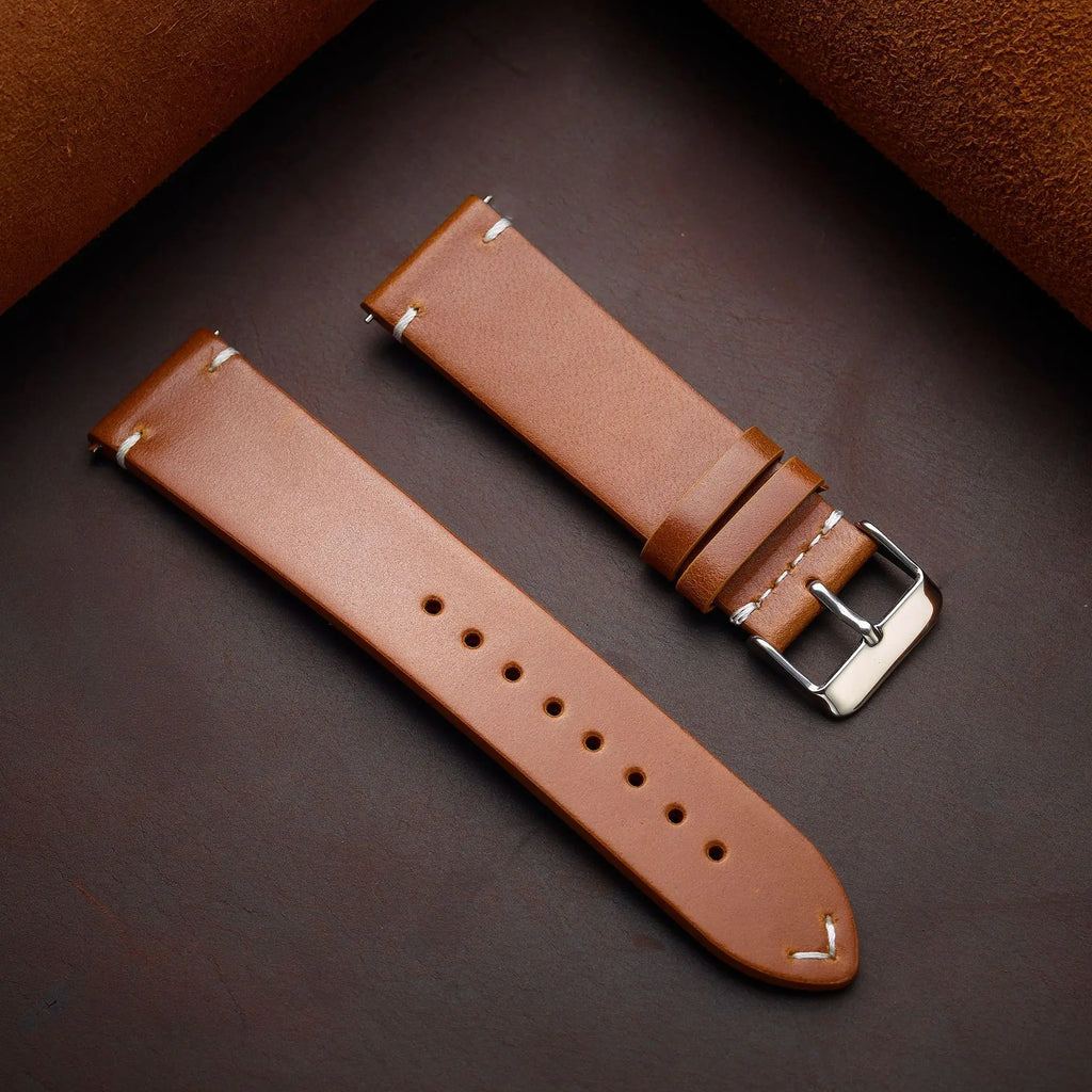 Genuine top-grain cowhide leather watch strap - grain texture