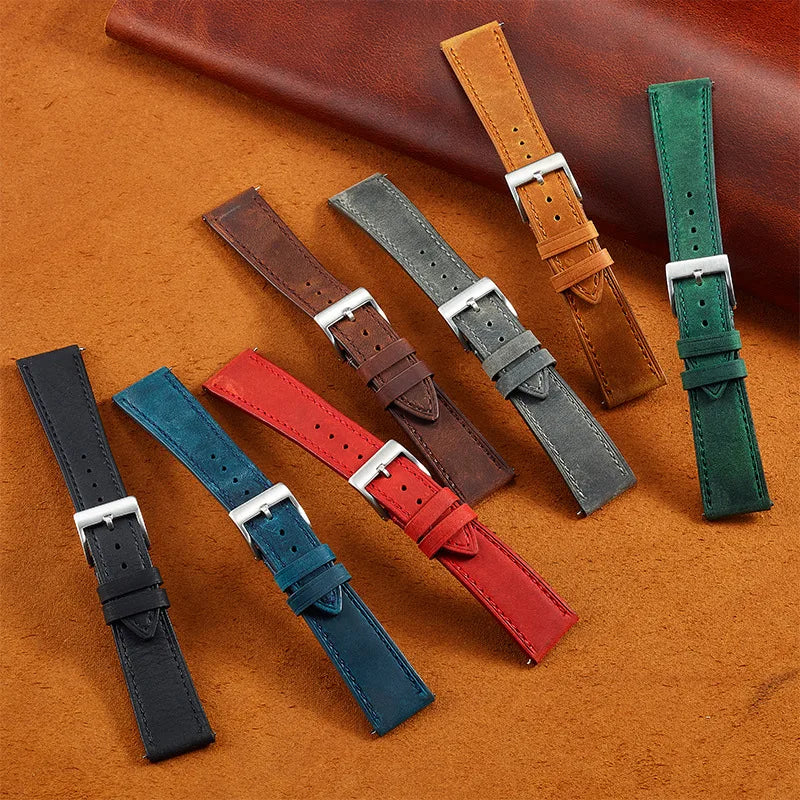 Soft Grain leather watch strap with pin buckle - front view