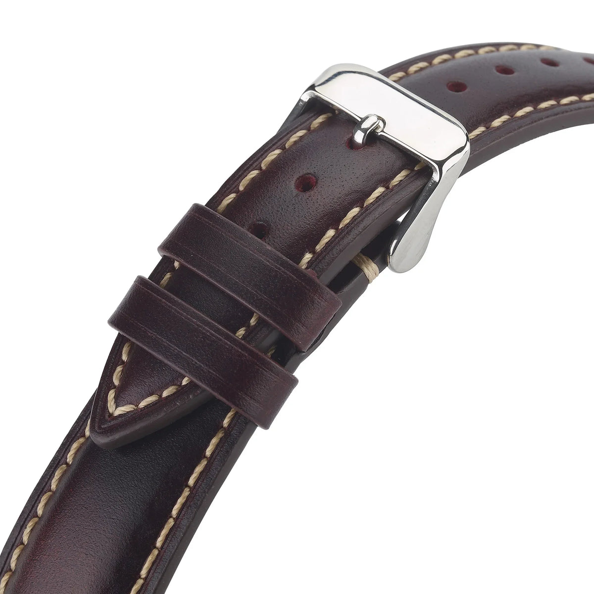 Genuine cowhide leather watch strap - buckle close-up