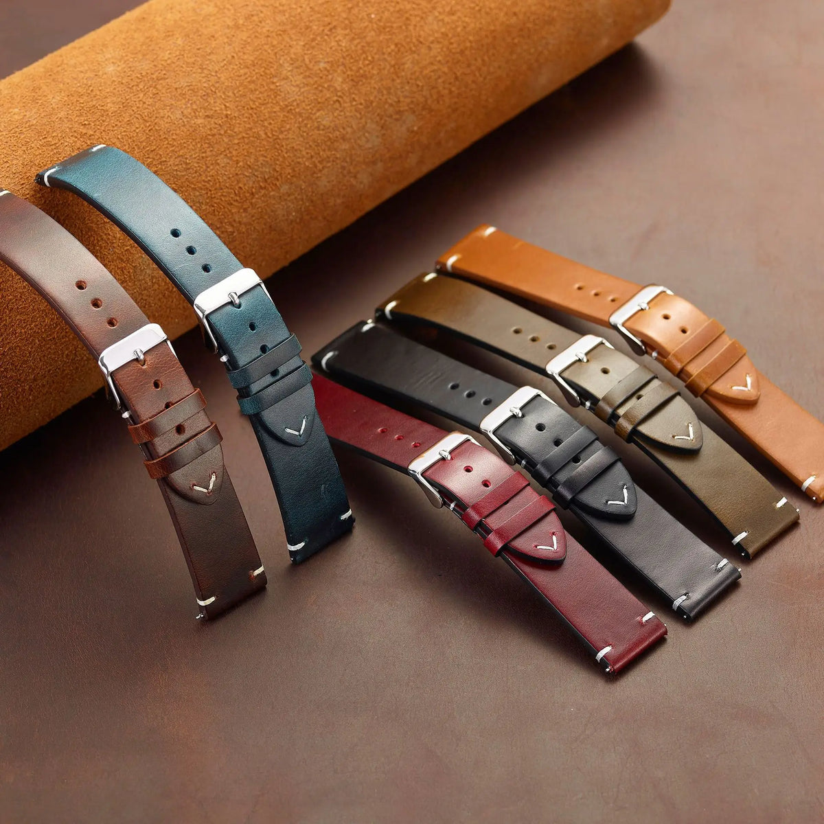 Genuine top-grain cowhide leather watch strap - side view