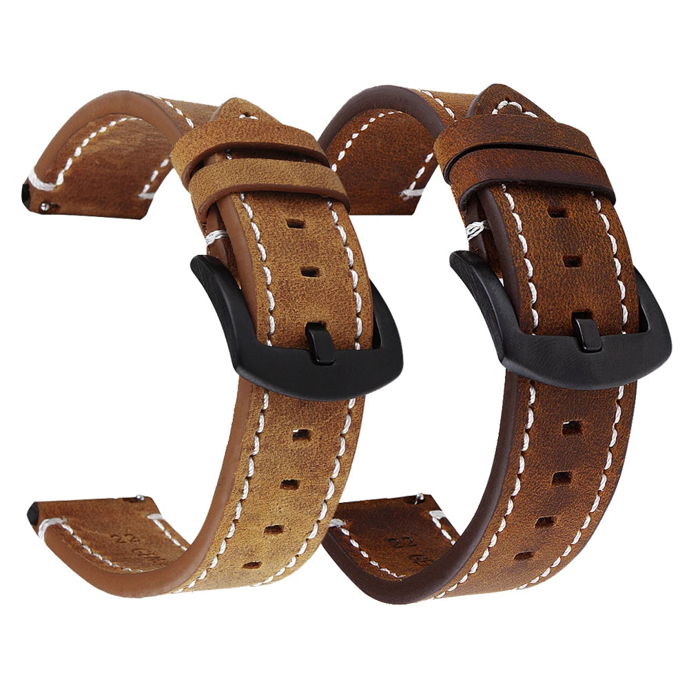 Saddle Stitch leather watch strap - buckle close-up