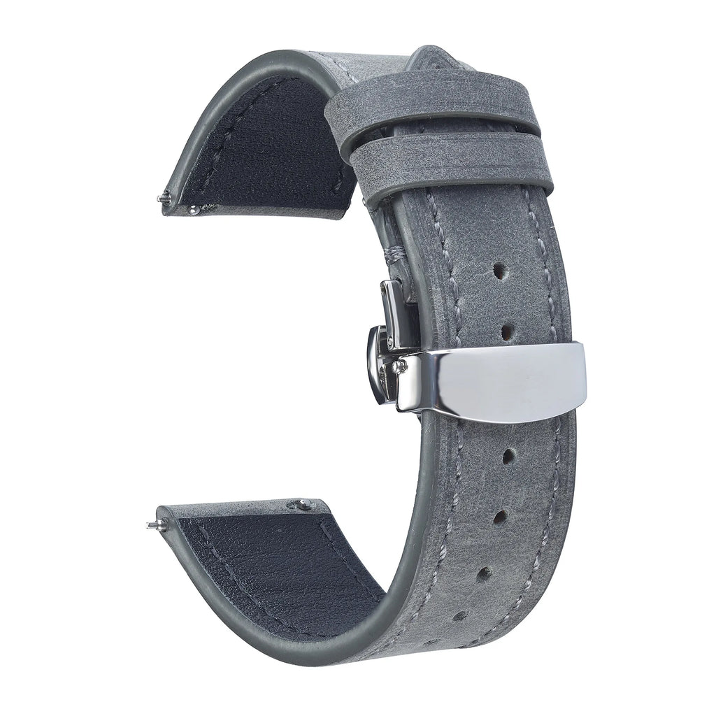 Soft Grain leather watch strap with clasp buckle - full length