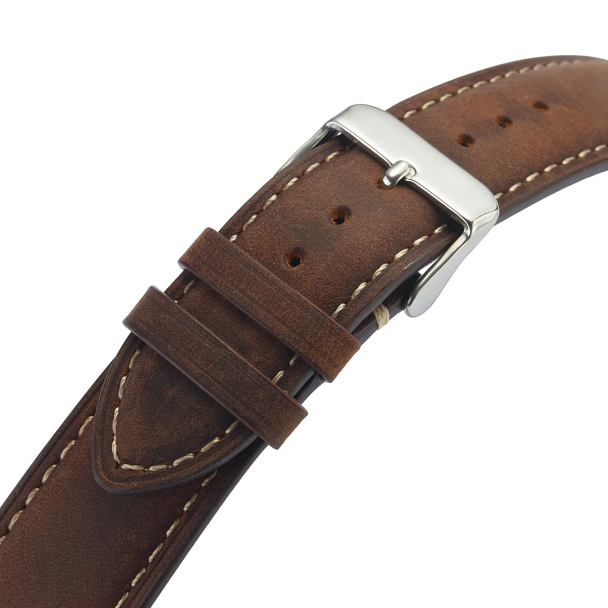 Crazy horse full-grain leather watch strap - buckle close-up