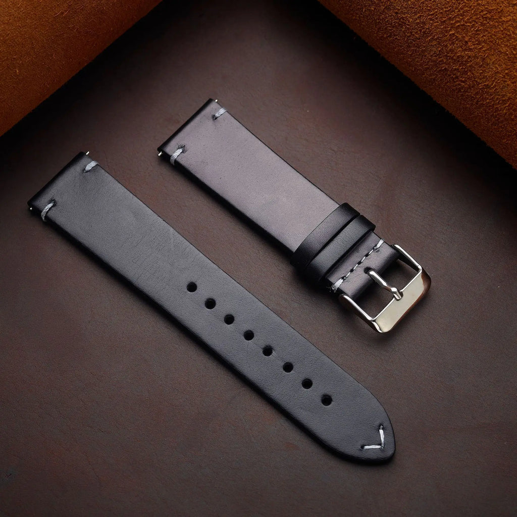Genuine top-grain cowhide leather watch strap - worn on wrist
