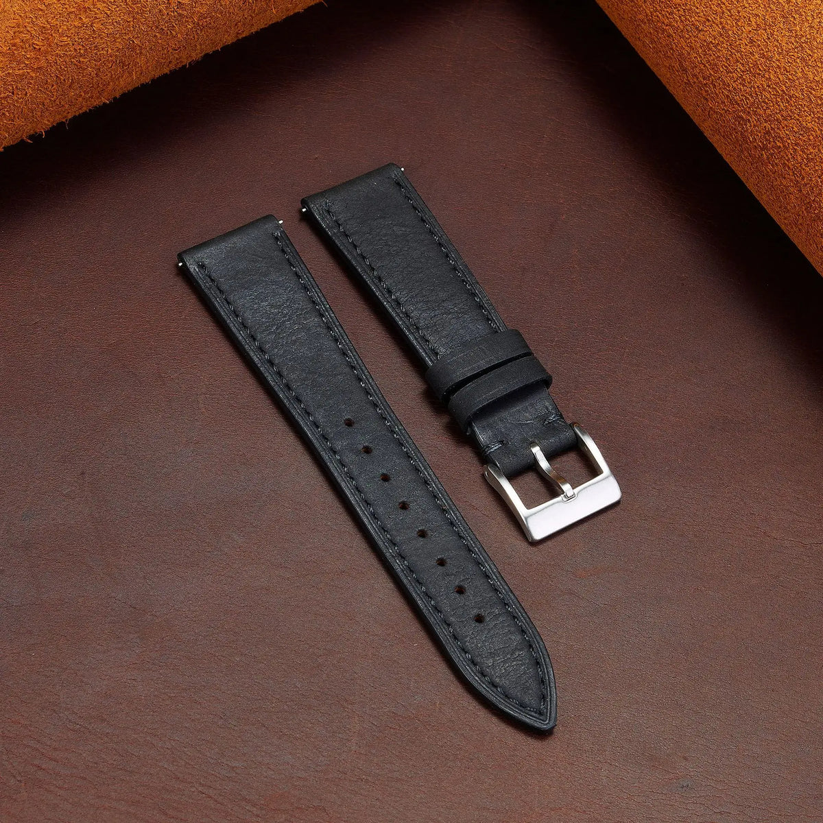 Soft Grain leather watch strap with pin buckle - side view