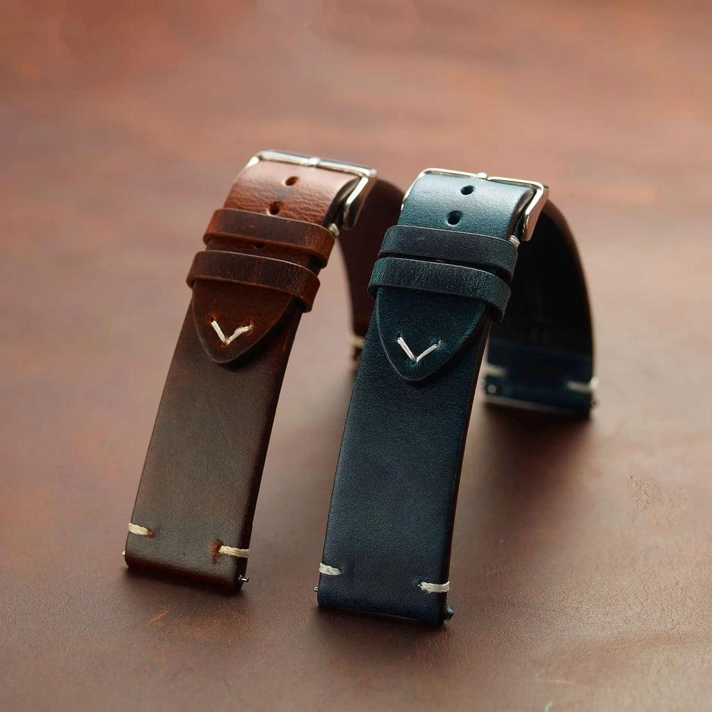 Genuine top-grain cowhide leather watch strap - detail view