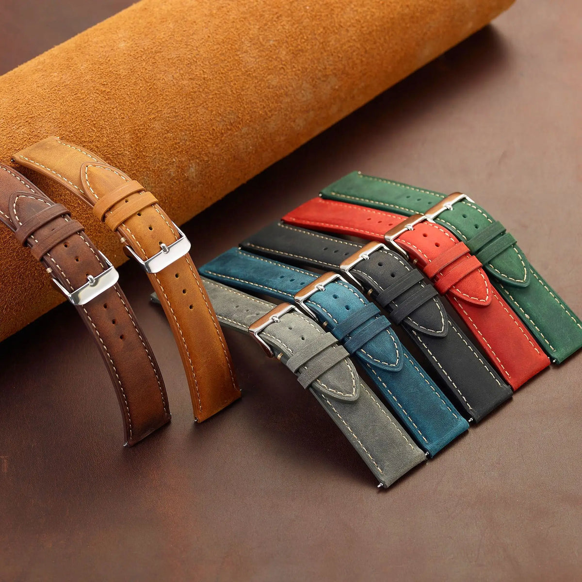 Crazy horse full-grain leather watch strap - side view