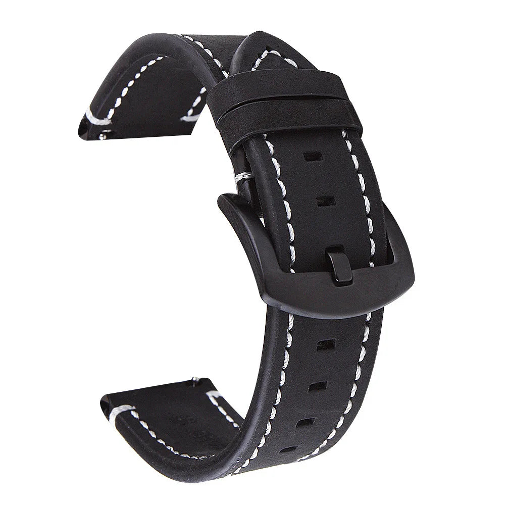 Saddle Stitch leather watch strap - side view