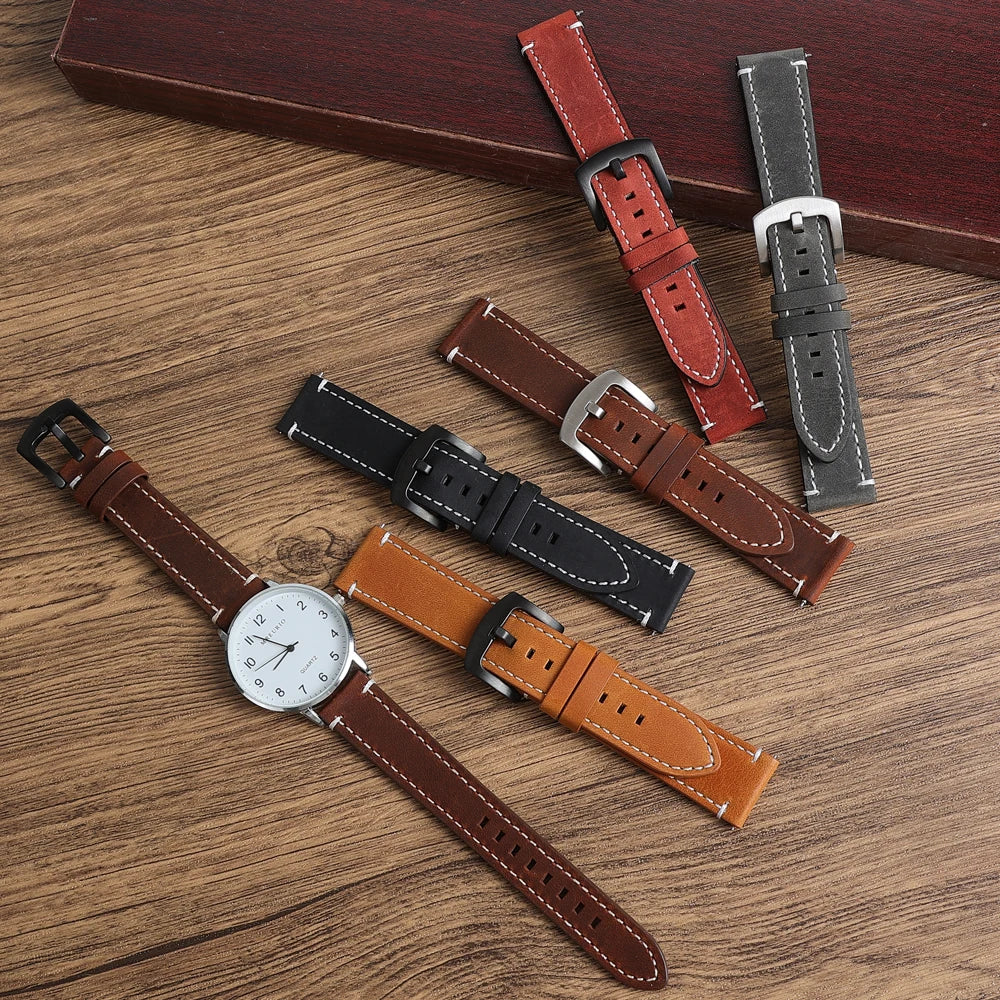 Saddle Stitch leather watch strap - front view