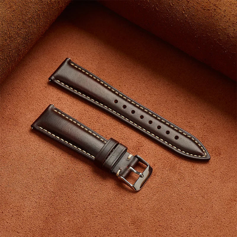 Genuine cowhide leather watch strap - stitching detail