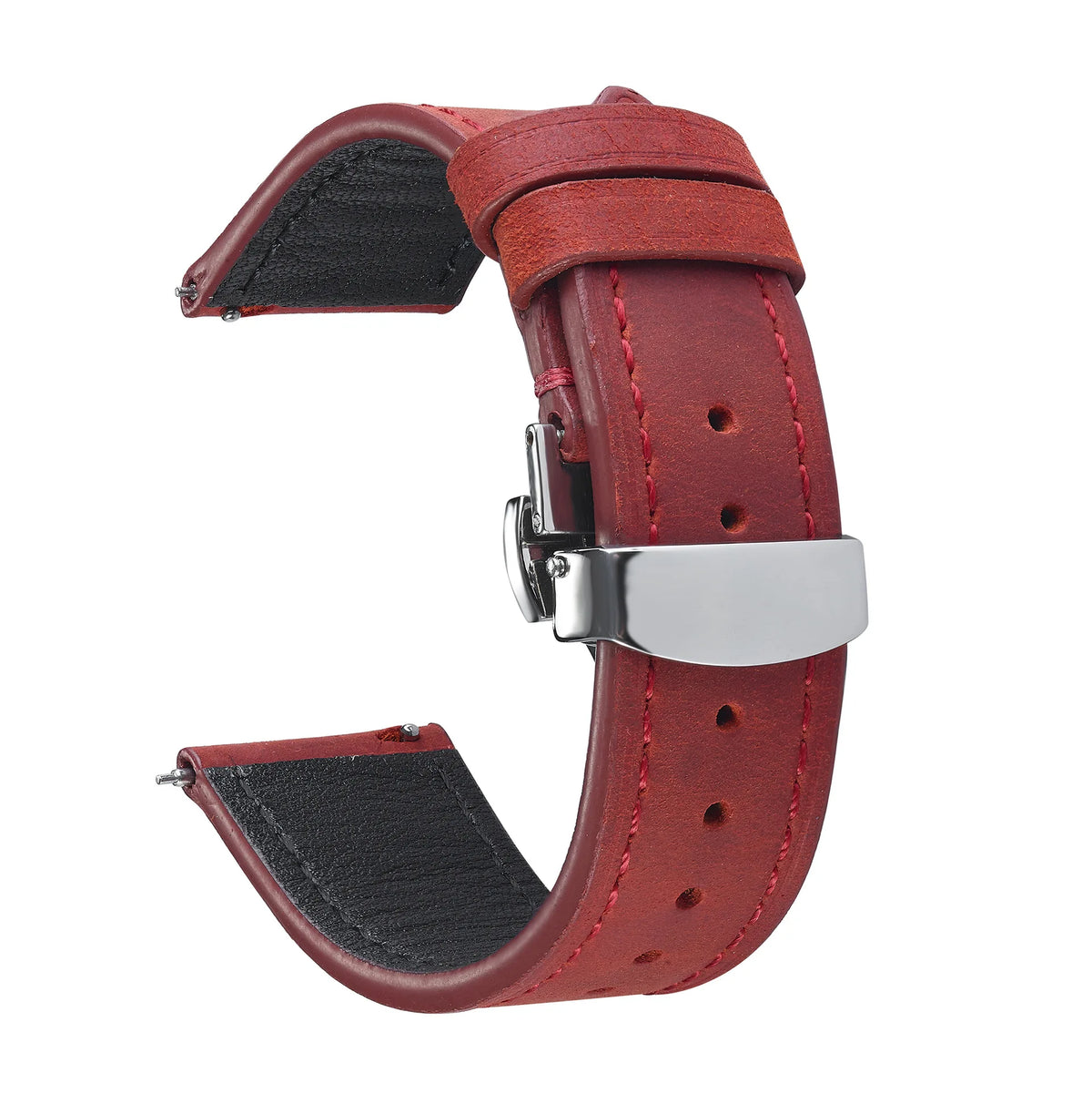 Soft Grain leather watch strap with clasp buckle - worn on wrist