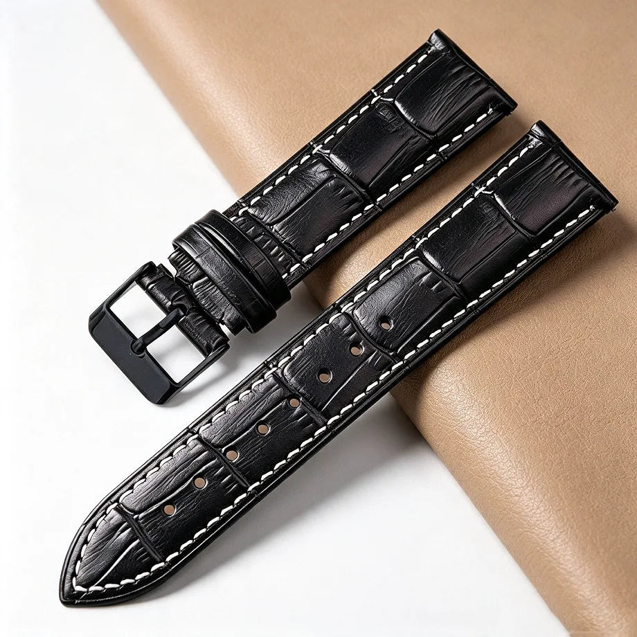 Leather watch strap rose gold buckle colour options