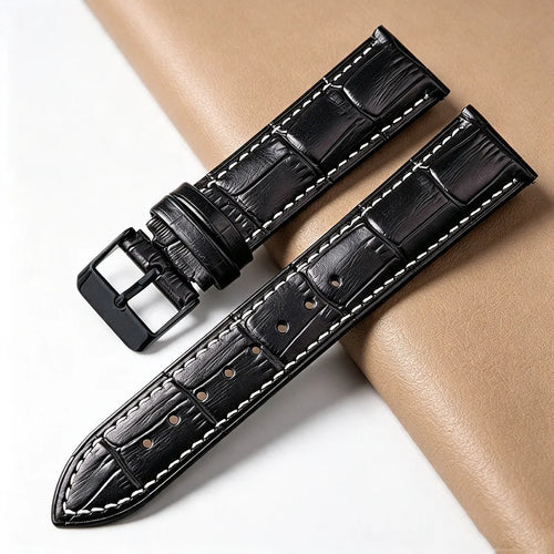 Leather watch strap rose gold buckle colour options