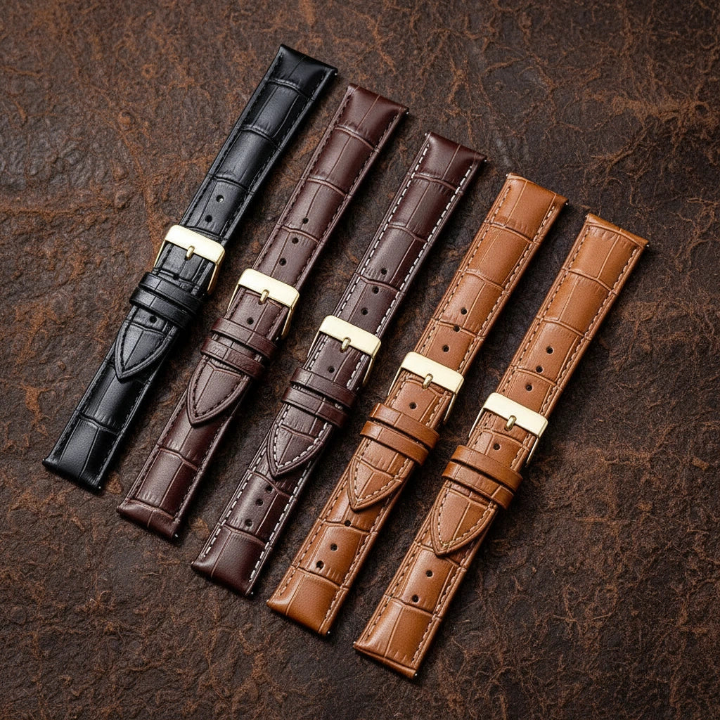 Genuine leather watch strap with gold buckle - main image