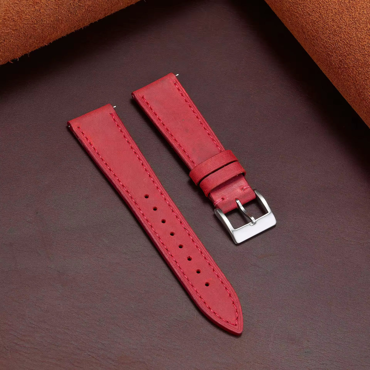Soft Grain leather watch strap in red